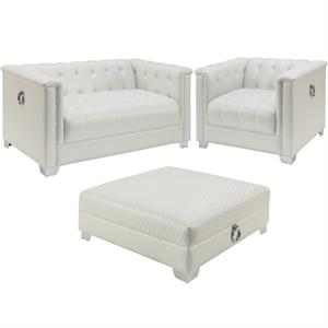 home square 3 piece furniture set with loveseat chair and ottoman in white