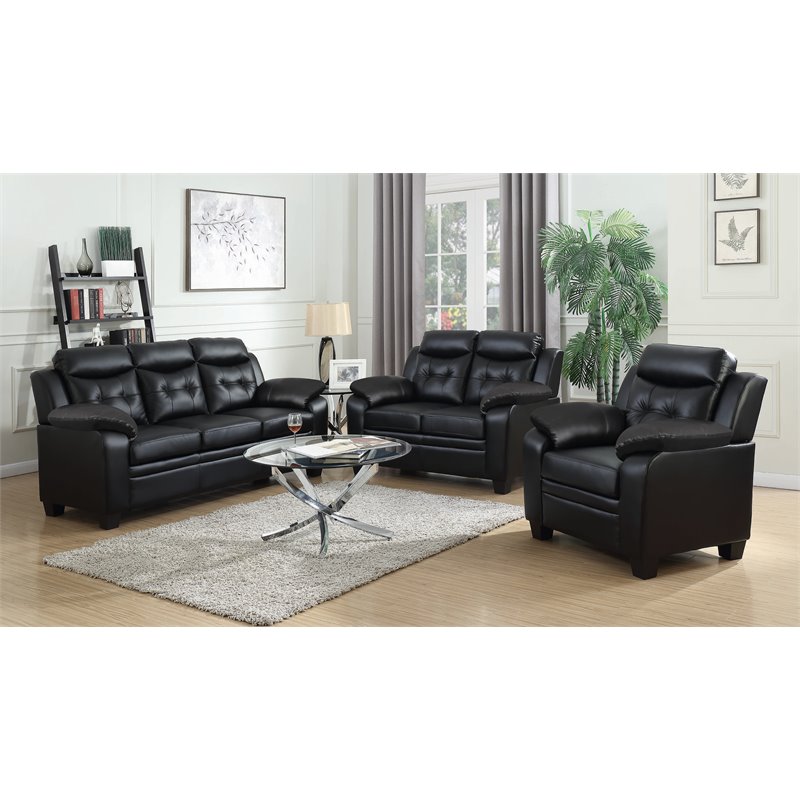 Home Square 2 Piece Furniture Set with Tufted Upholstered Sofa & Chair in Black