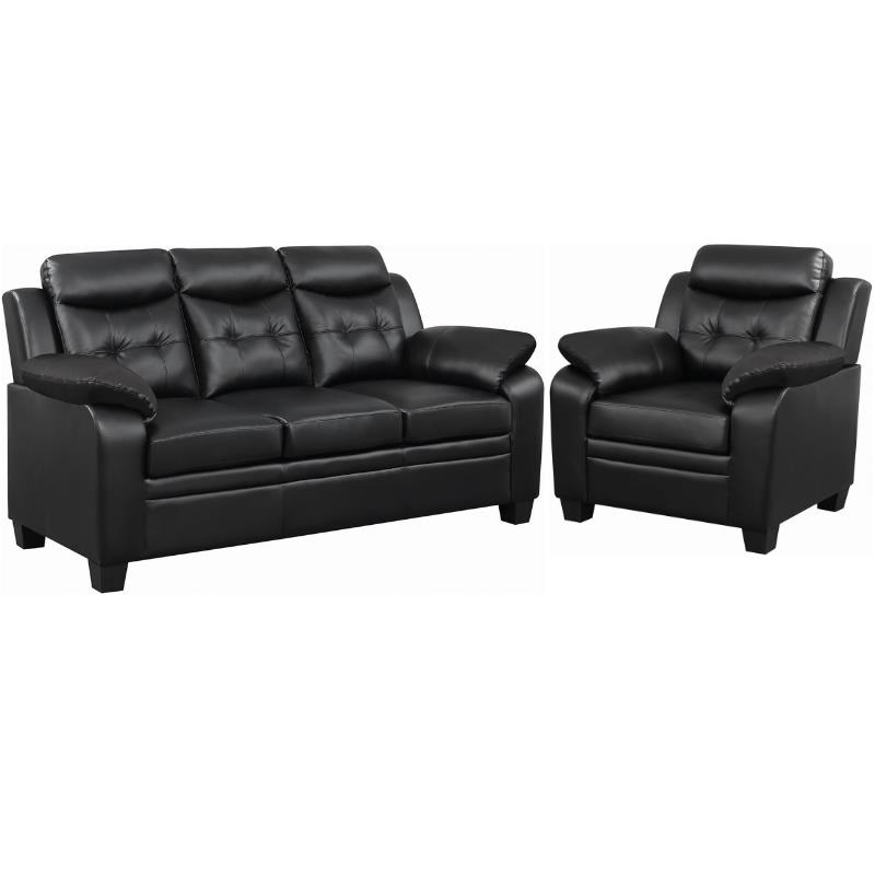 Home Square 2 Piece Furniture Set with Tufted Upholstered Sofa & Chair in Black