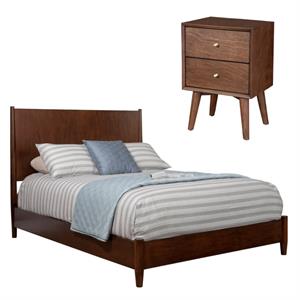 Home Square 2 Piece Furniture Set with Nightstand and Queen Panel Bed in Walnut