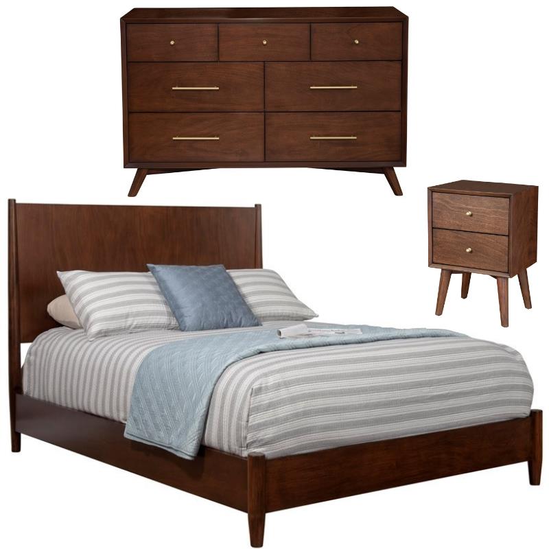Home Square 3 Piece Set with Nightstand Queen Panel Bed and Dresser in Walnut