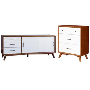 Home Square 2 Piece Furniture Set with Small Chest & TV Console in Acorn-White