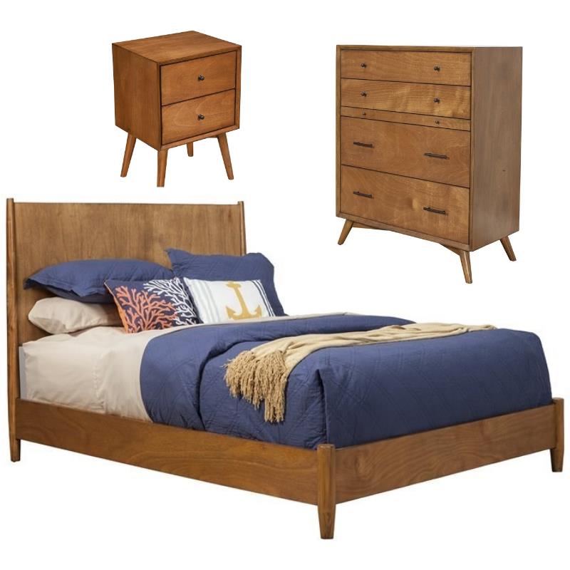 Home Square 3 Piece Set with Chest Panel Bed & Nightstand in Acorn Brown