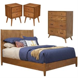 Home Square 4 Piece Set with Chest Panel Bed & 2 Nightstands in Acorn Brown