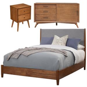 Home Square 3 Piece Furniture Set with TV Console King Panel Bed and Nightstand