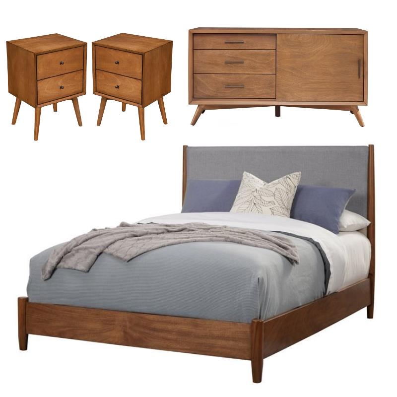 Home Square 4 Piece Set with TV Console King Panel Bed and 2 Nightstands