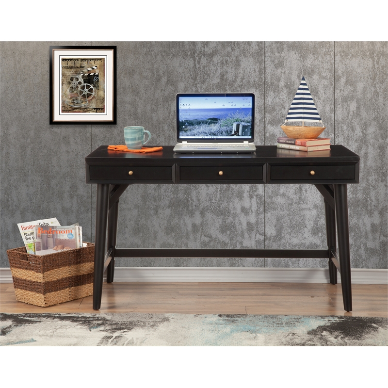 Home Square 2 Piece Furniture Set with Bench and 3-Drawer Desk in Black