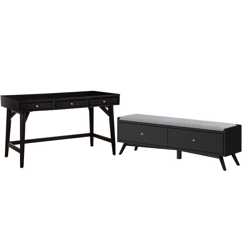 Home Square 2 Piece Furniture Set with Bench and 3-Drawer Desk in Black