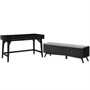 Home Square 2 Piece Furniture Set with Bench and 3-Drawer Desk in Black