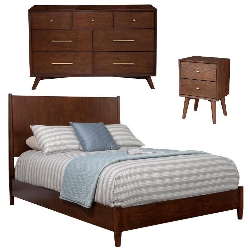 Home Square 3 Piece Set with Nightstand King Panel Bed and Dresser in Walnut