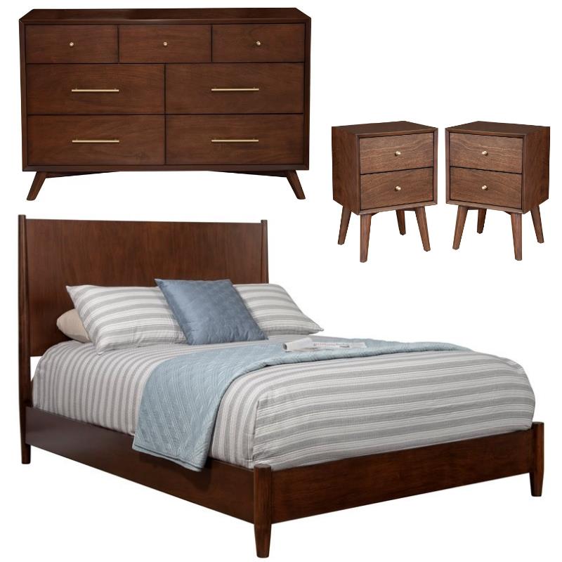 Home Square 4 Piece Set with Nightstand King Panel Bed and Dresser in Walnut