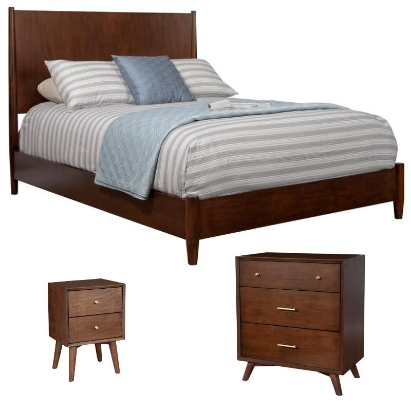 Home Square 3 Piece Set with Nightstand King Panel Bed & Accent Chest in Walnut