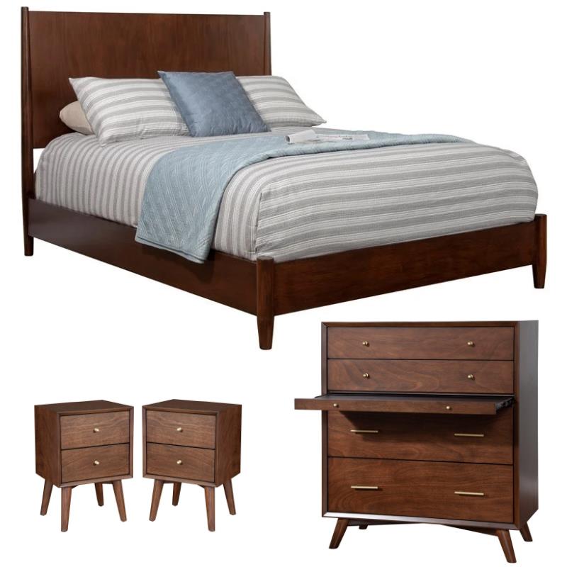Home Square 4 Piece Set with Nightstand Panel Bed 4-Drawer and Accent Chest