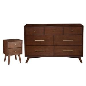 Home Square 2 Piece Set with Nightstand and 7-Drawer Dresser in Walnut (Brown)