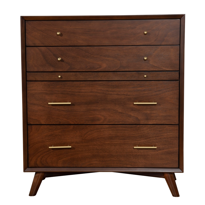 Home Square 2 Piece Set with Nightstand and 4-Drawer Accent Chest in Walnut