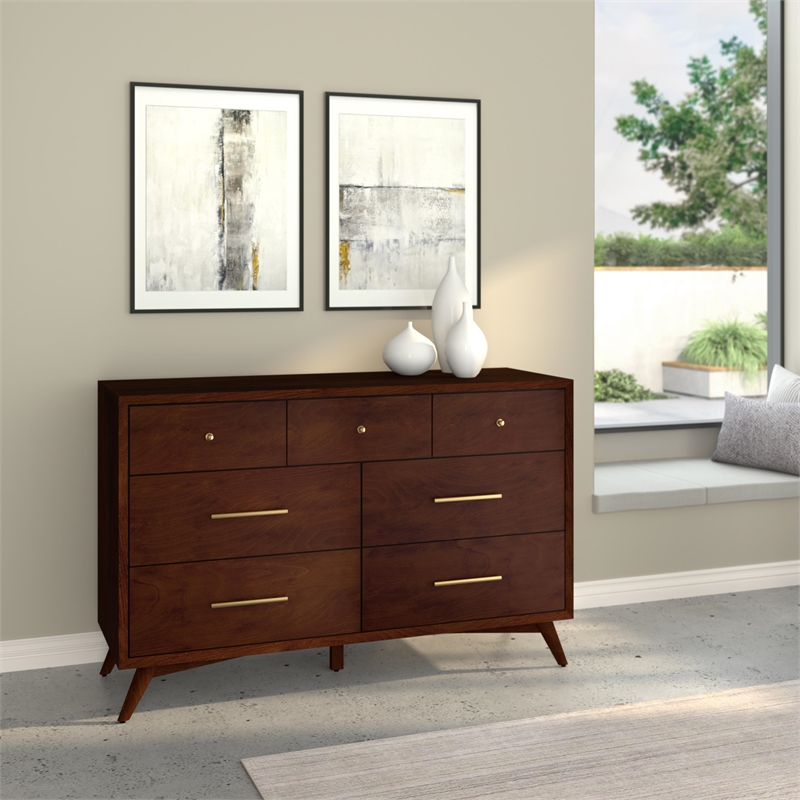 Home Square 3 Piece Set with Nightstand and 7-Drawer Dresser in Walnut (Brown)