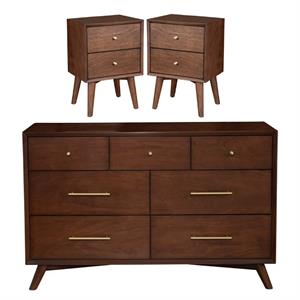 Home Square 3 Piece Set with Nightstand and 7-Drawer Dresser in Walnut (Brown)