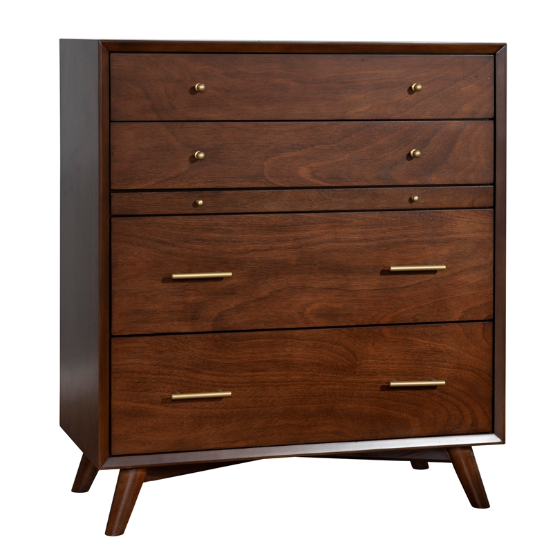 Home Square 3 Piece Set with Nightstand and 4-Drawer Accent Chest in Walnut