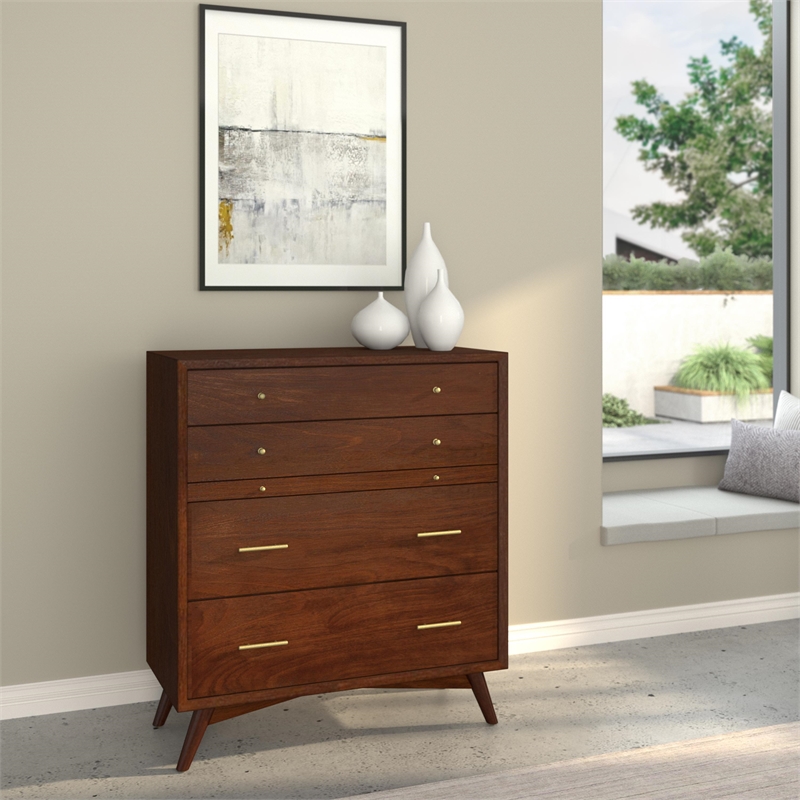 Home Square 3 Piece Set with Nightstand and 4-Drawer Accent Chest in Walnut