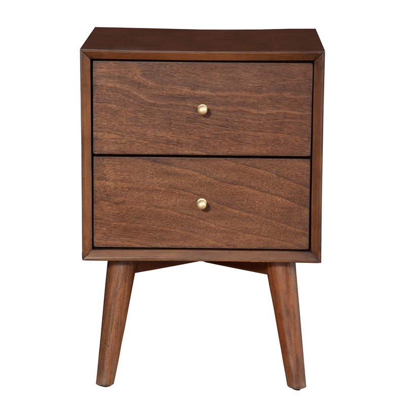 Home Square 3 Piece Set with Nightstand and 4-Drawer Accent Chest in Walnut