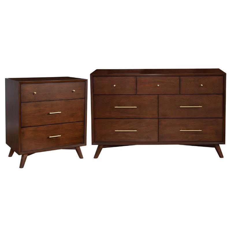 Home Square 2 Piece Set with Dresser and 3-Drawer Accent Chest in Walnut (Brown)