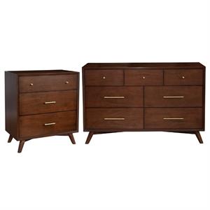 Home Square 2 Piece Set with Dresser and 3-Drawer Accent Chest in Walnut (Brown)