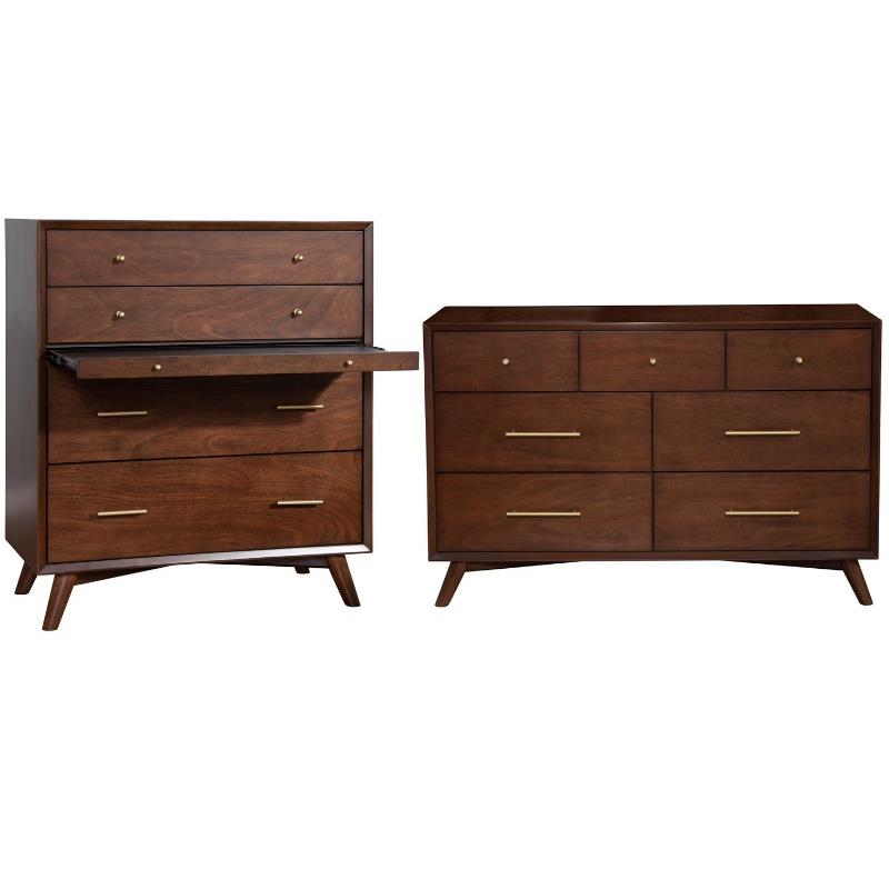 Home Square 2 Piece Set with Dresser and 4-Drawer Accent Chest in Walnut (Brown)