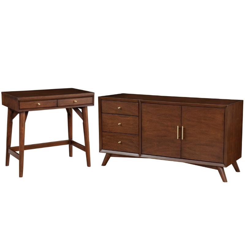 Home Square 2 Piece Furniture Set with Sideboard and 2-Drawer Desk in Walnut