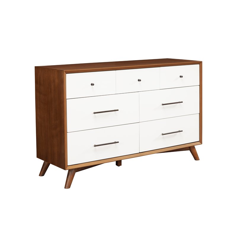 Home Square 2 Piece Set with Two Tone Wood Nightstand and Dresser in Acorn-White