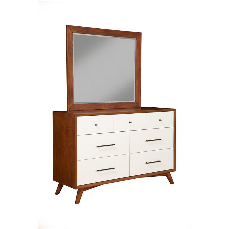 Home Square 2 Piece Set with Two Tone Wood Nightstand and Dresser in Acorn-White