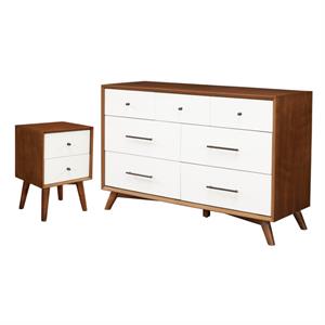 Home Square 2 Piece Set with Two Tone Wood Nightstand and Dresser in Acorn-White
