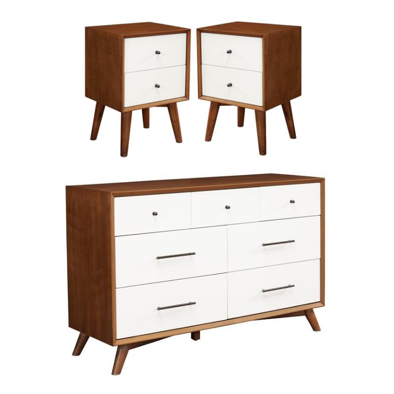 Home Square 3 Piece Set with Two Tone Wood Nightstand and Dresser in Acorn-White