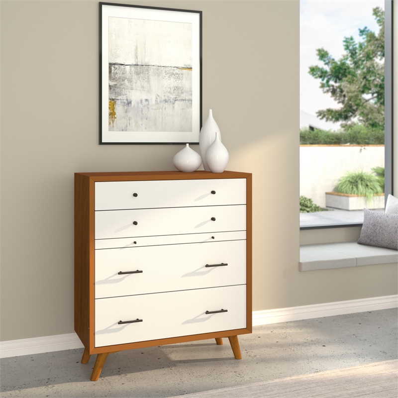 Home Square 2 Piece Furniture Set with Wood Nightstand and Chest in Acorn-White