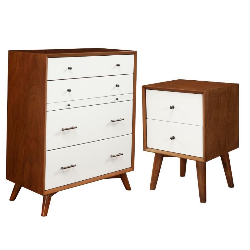 Home Square 2 Piece Furniture Set with Wood Nightstand and Chest in Acorn-White