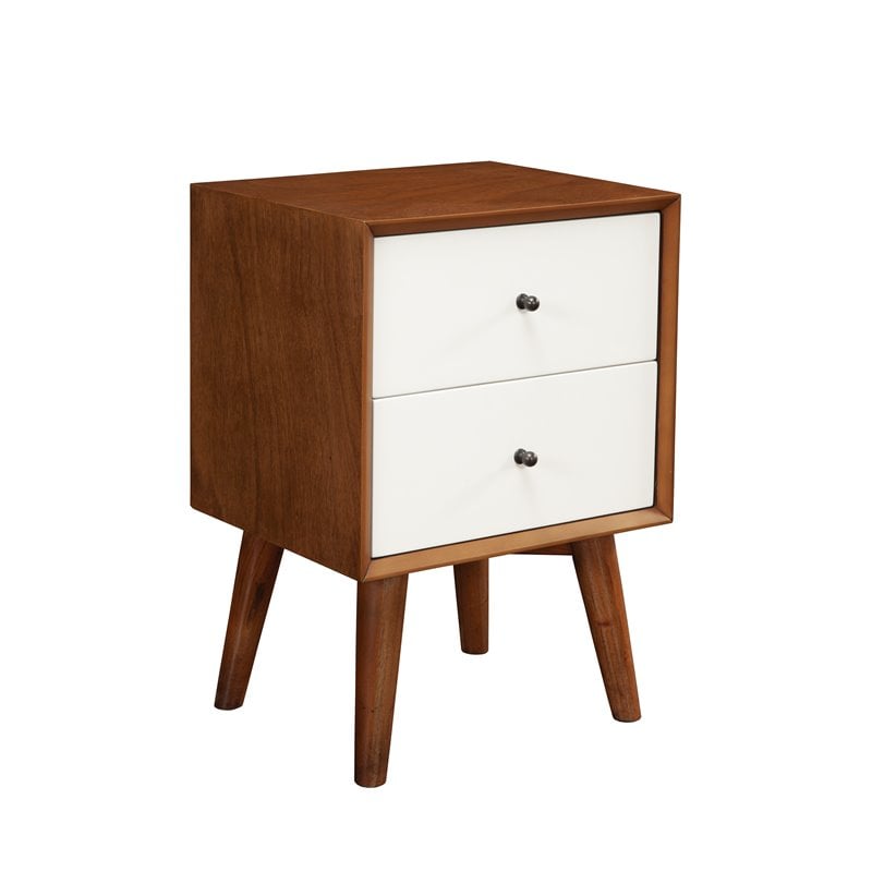 Home Square 3 Piece Furniture Set with Wood Nightstand and Chest in Acorn-White