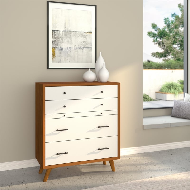 Home Square 3 Piece Furniture Set with Wood Nightstand and Chest in Acorn-White