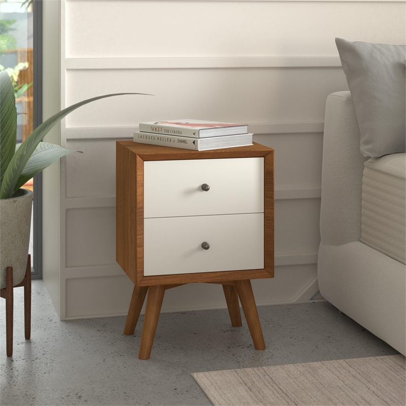 Home Square 3 Piece Furniture Set with Wood Nightstand and Chest in Acorn-White
