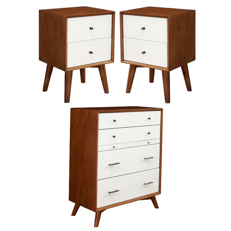 Home Square 3 Piece Furniture Set with Wood Nightstand and Chest in Acorn-White