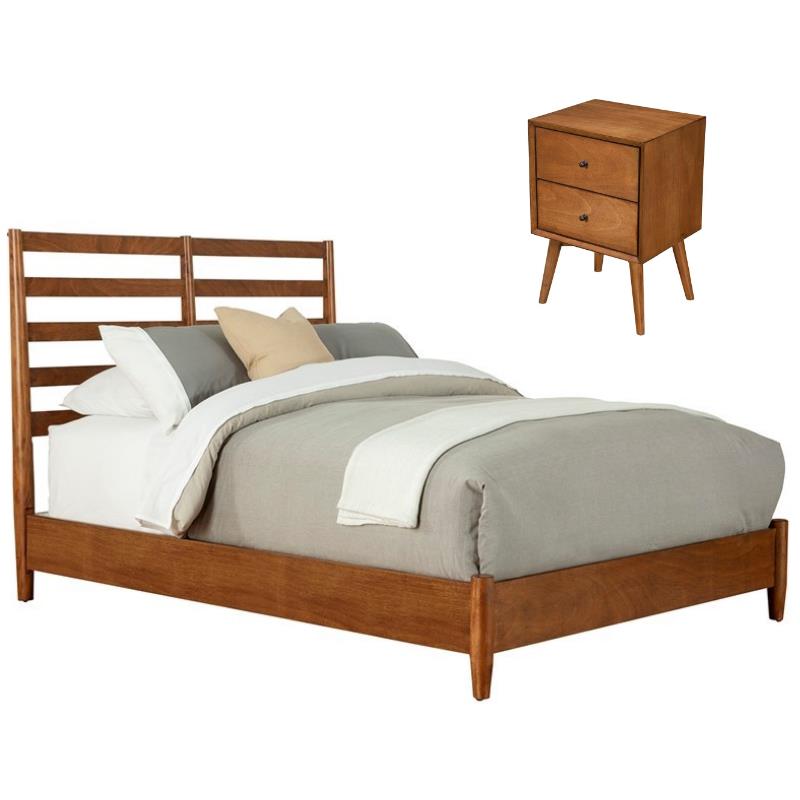 Home Square 2 Piece Set with Full Wood Bed and Nightstand in Acorn Brown