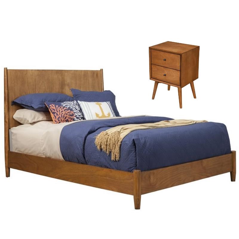 Home Square 2 Piece Set with Queen Wood Panel Bed and Nightstand in Acorn Brown