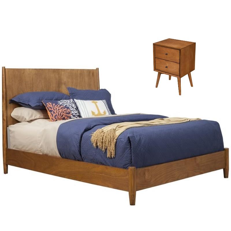 Home Square 2 Piece Set with King Wood Panel Bed and Nightstand in Acorn Brown
