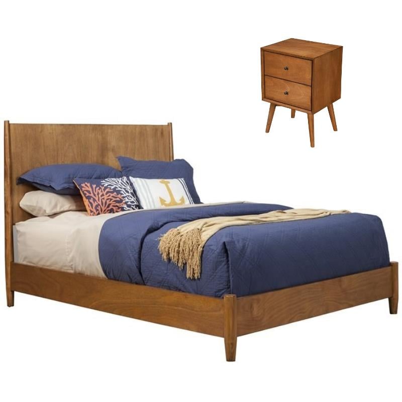 Home Square 2 Piece Set with Full Size Panel Bed and Nightstand in Acorn Brown