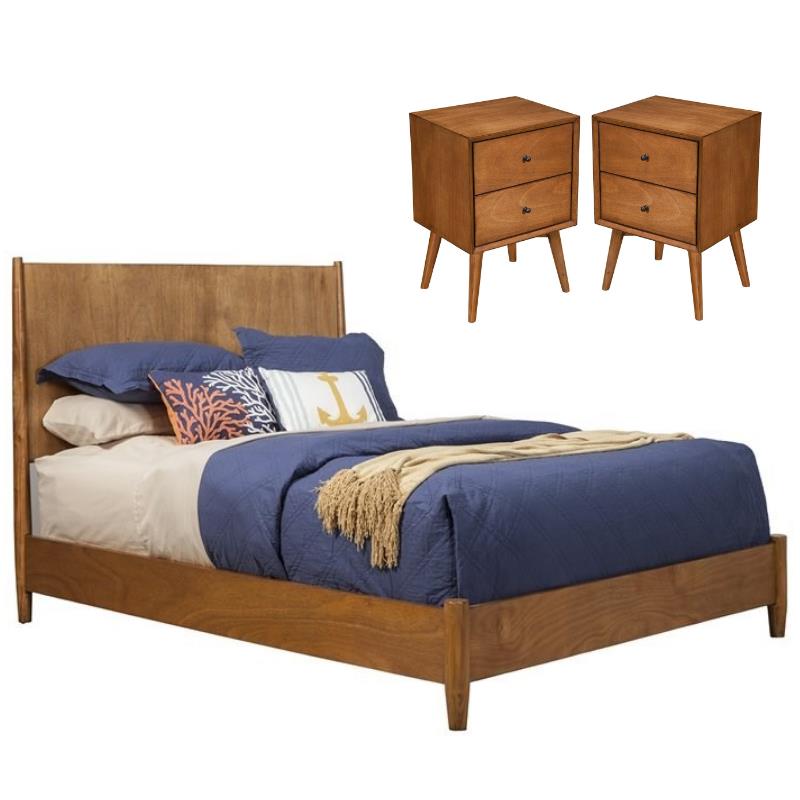 Home Square 3 Piece Set with Full Size Panel Bed and Nightstand in Acorn Brown