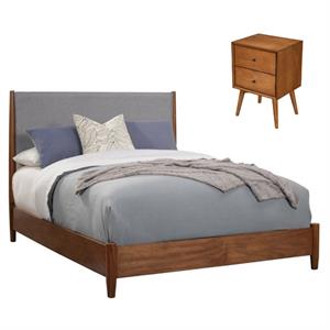 Home Square 2 Piece Set with King Wood Panel Bed and 2-Drawer Nightstand