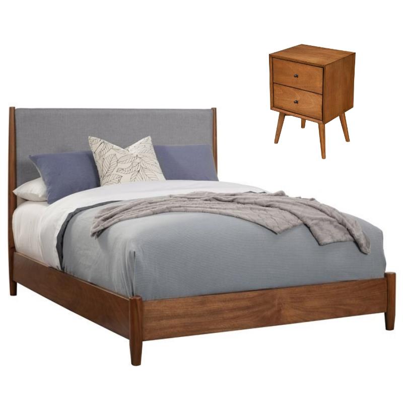 Home Square 2 Piece Set with Queen Panel Bed and Nightstand in Acorn Brown