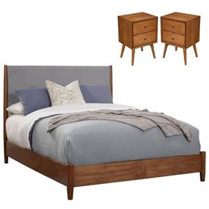 Home Square 3 Piece Set with King Wood Panel Bed and 2-Drawer Nightstand