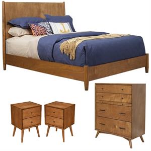 Home Square 4 Piece Set with Chest Standard King Wood Panel Bed and Nightstand