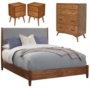 Home Square 4 Piece Set with Chest California King Wood Panel Bed & Nightstand