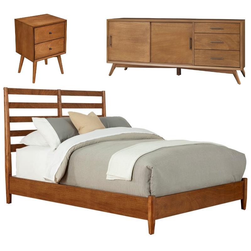 Home Square 3 Piece Furniture Set with TV Console Full Wood Bed & Nightstand