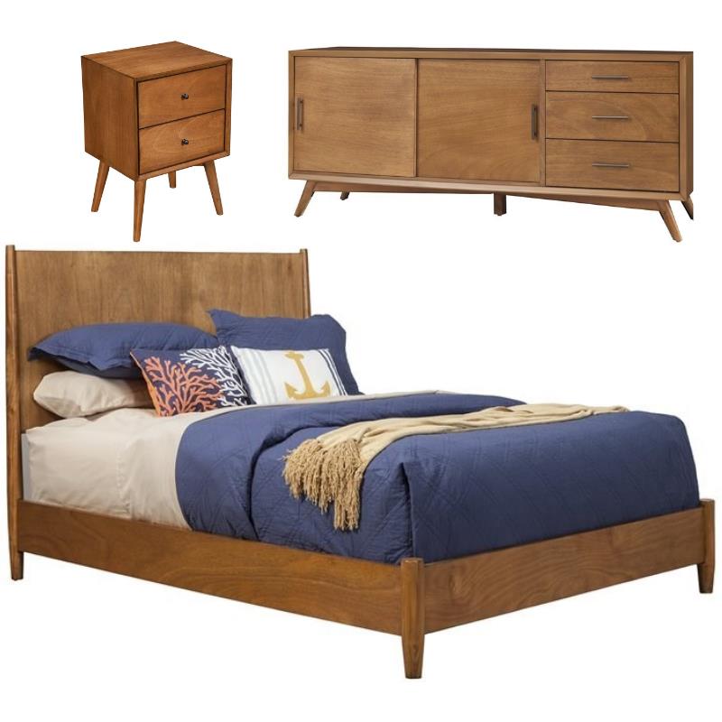 Home Square 3 Piece Set with Large TV Console King Wood Panel Bed & Nightstand